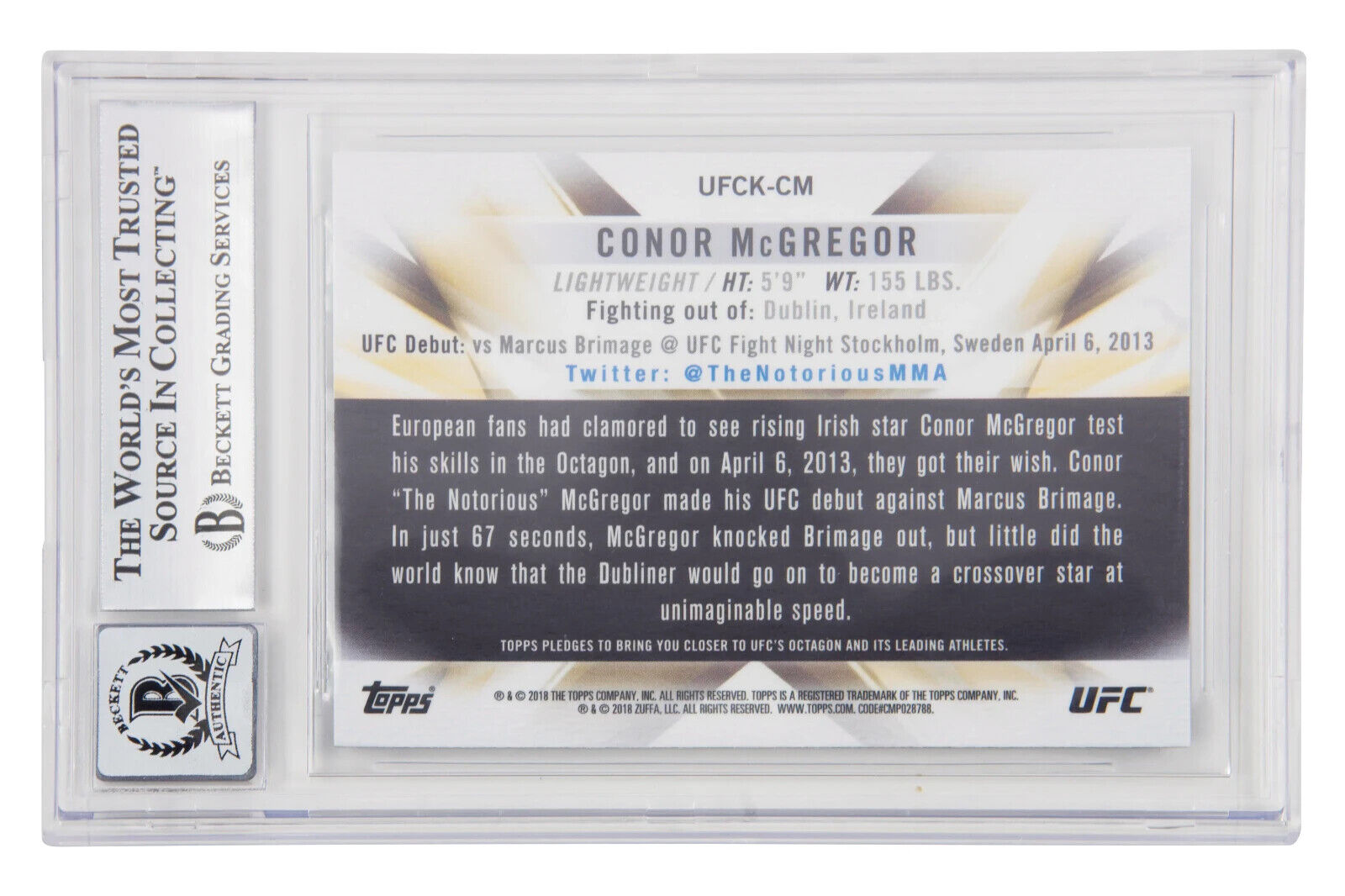 Conor McGregor Signed 2018 Topps Chrome UFC Knockout – BGS 10 Autograph